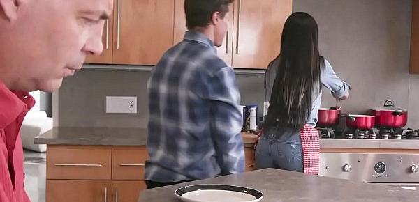  Hot step mom and son kitchen fuck front dad